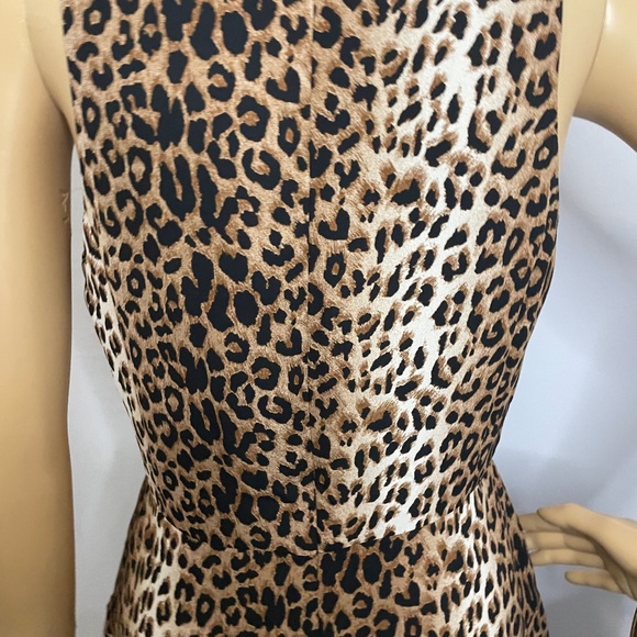 Cheetah print crewneck line sleeveless fit flare asymmetrical ruffled mini dress - Picture 12 of 14